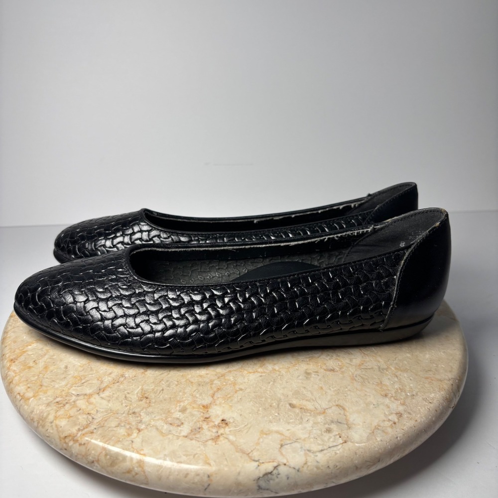 Soft Spots Womens‎ 8 Black Woven Leather Comfort Flats USA Made Casual Work